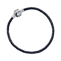 EHP0029-Black Leather Charm Bracelet