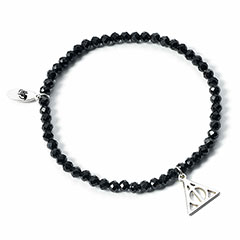 EHPCR0529-Sterling silver Deathly Hallows Charm black crystal bracelet - Harry Potter