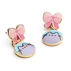 EPTCE0105-Pusheen the cat and bow earrings - Pusheen