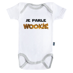 GK5138_BOCB_BG-Je parle wookie - Baby bodysuit - onesie  short sleeves - Cotton - White - Grey sewings