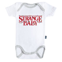 GK5153_BOCB_BG-Strange Baby - Baby bodysuit - onesie  short sleeves - Cotton - White - Grey sewings