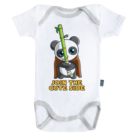 Join the cute side - Body Bébé manches courtes - Coton - Blanc - Coutures grises Join the cute side - Body Bébé manches courtes - Coton - Blanc - Coutures grises
