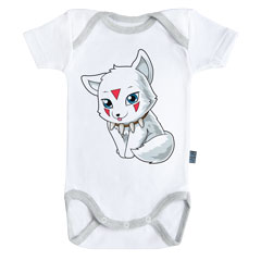 GK5163_BOCB_BG-Wolf princess - Baby bodysuit - onesie  short sleeves - Cotton - White - Grey sewings