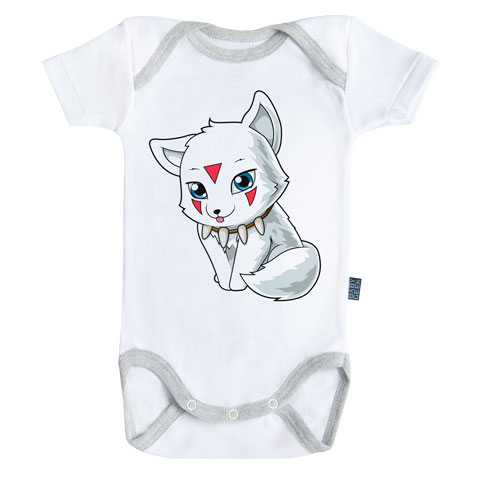 Princesse des loups - Body Bébé manches courtes - Coton - Blanc - Coutures grises Princesse des loups - Body Bébé manches courtes - Coton - Blanc - Coutures grises