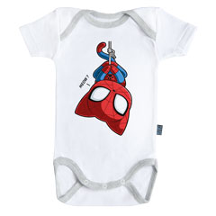 GK5164_BOCB_BG-Spider Cat - Baby bodysuit - onesie  short sleeves - Cotton - White - Grey sewings