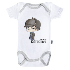 GK5182_BOCB_BG-Petit détective  - Baby bodysuit - onesie  short sleeves - Cotton - White - Grey sewings