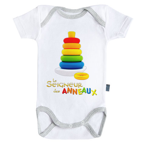 Le seigneur des Anneaux - Body Bébé manches courtes - Coton - Blanc - Coutures grises Le seigneur des Anneaux - Body Bébé manches courtes - Coton - Blanc - Coutures grises