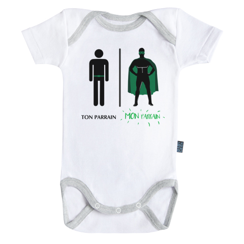 Mon super tonton - Ma super famille - Body Bébé manches courtes - Coton - Blanc - Coutures grises Mon super tonton - Ma super famille - Body Bébé manches courtes - Coton - Blanc - Coutures grises