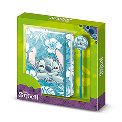 KM06190-Pack carnet et stylo Stitch fleurs bleues - Lilo et Stitch