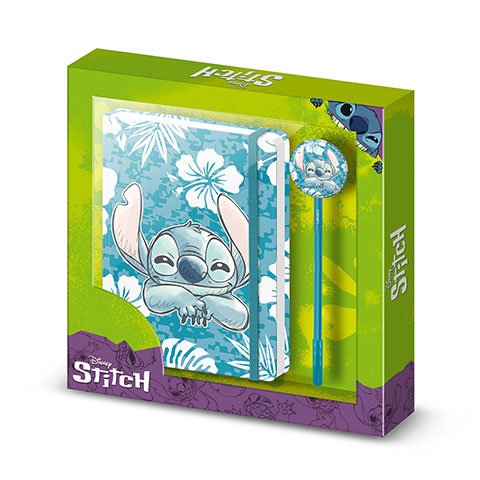 Pack carnet et stylo Stitch fleurs bleues - Lilo et Stitch