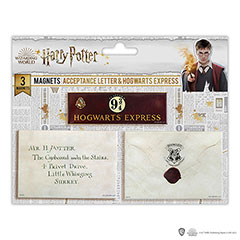 MAP5002-Set de 3 magnets - Lettre d’acceptation à Poudlard  + Plateforme 9 3/4 - Harry Potter