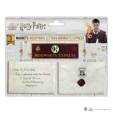 Set de 3 magnets - Lettre d’acceptation à Poudlard  + Plateforme 9 3/4 - Harry Potter