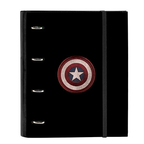 Classeur noir cartonné avec élastique, recharge A4 et 5 intercalaires - Captain America - Marvel