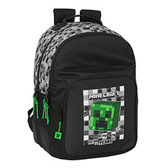 SF27004-Sac à dos double noir et vert - Creeper - 32 x 15 x 42 cm - Minecraft anniversaire 15 ans
